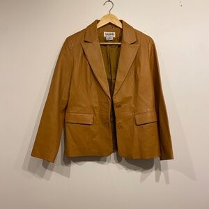Bagatelle Brown Leather Collared Two Button Jacket Size 8